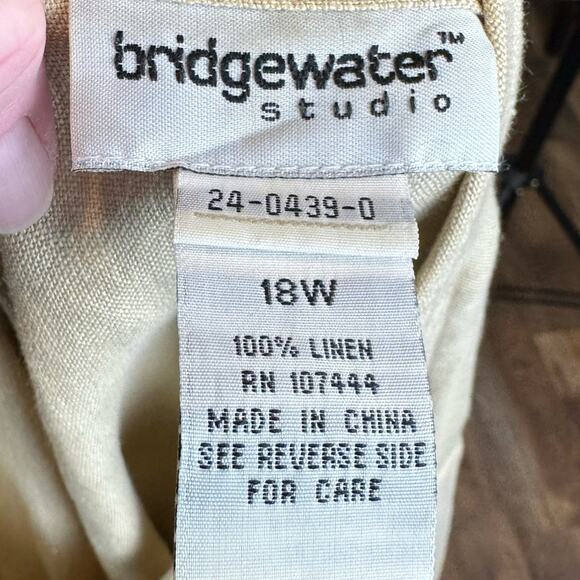 Bridgewater Studio Linen Tunic Sz 18W Mandarin Collar Side Pockets Tan - Picture 6 of 8